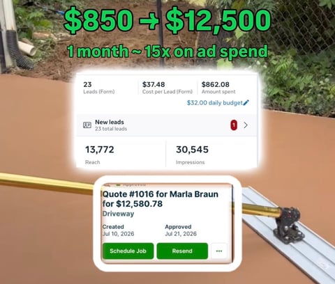 Facebook Ads Manager showing driveway lead generation campaign with 23 leads